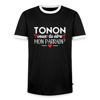 Tonton Veux-tu être Mon Parrain Futur Parrain - T-shirt contrasté Homme - noir/blanc - Devant - AI Model Female 172 light (172cm) & AI Model Male 178 light (178cm)