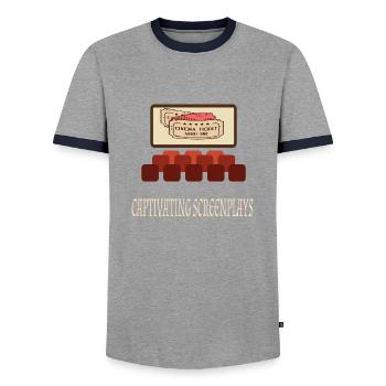 Film Movie Lovers Retro Vintage Classic Cinema TV - Men's Ringer Shirt - grey/navy  - Front - AI Model Female 172 light (172cm) & AI Model Male 178 light (178cm)