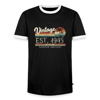 1945 né cadeau d’anniversaire vintage - T-shirt contrasté Homme - noir/blanc - Devant - AI Model Female 172 light (172cm) & AI Model Male 178 light (178cm)