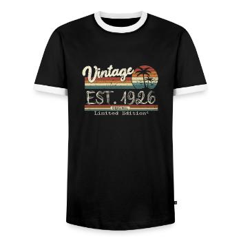 1926 Born Vintage Birthday Gift - Men's Ringer Shirt - black/white - Front - AI Model Female 172 light (172cm) & AI Model Male 178 light (178cm)