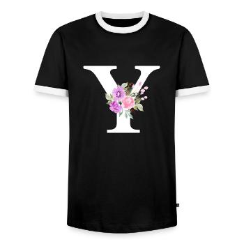 Purple floral letter y - Men's Ringer Shirt - black/white - Front - AI Model Female 172 light (172cm) & AI Model Male 178 light (178cm)