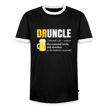 Druncle Like A Normal Uncle Only Drunker Beer - Men's Ringer Shirt - black/white - Front - AI Model Female 172 light (172cm) & AI Model Male 178 light (178cm)