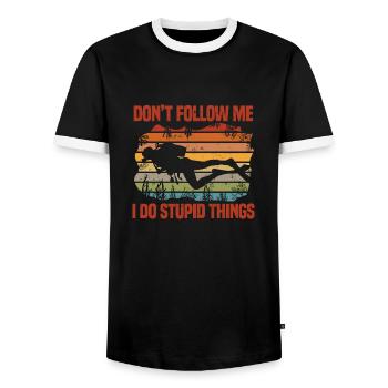 Ne me suis pas, je fais des choses stupides Plongeur - T-shirt contrasté Homme - noir/blanc - Devant - AI Model Female 172 light (172cm) & AI Model Male 178 light (178cm)