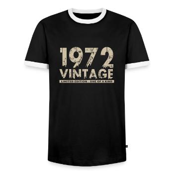 Jahrgang 1972 Bursdag - Unikat - Männer Kontrast-T-Shirt - Schwarz/Weiß - Vorne - AI Model Female 172 light (172cm) & AI Model Male 178 light (178cm)