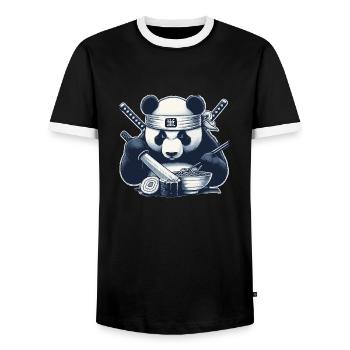 Sushi Panda Samurai Anime Japan Gift - Men's Ringer Shirt - black/white - Front - AI Model Female 172 light (172cm) & AI Model Male 178 light (178cm)