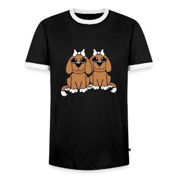 2 Équipe de chiens Deux amis Petites amies Couple Équipage - T-shirt contrasté Homme - noir/blanc - Devant - AI Model Female 172 light (172cm) & AI Model Male 178 light (178cm)