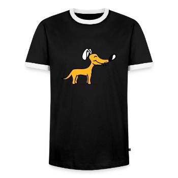 Dog Big Nose Cute Happy Pet Funny Cool - Men's Ringer Shirt - black/white - Front - AI Model Female 172 light (172cm) & AI Model Male 178 light (178cm)