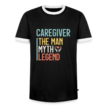 Caregiver The Man Myth Legend Caregiving Carer - Men's Ringer Shirt - black/white - Front - AI Model Female 172 light (172cm) & AI Model Male 178 light (178cm)