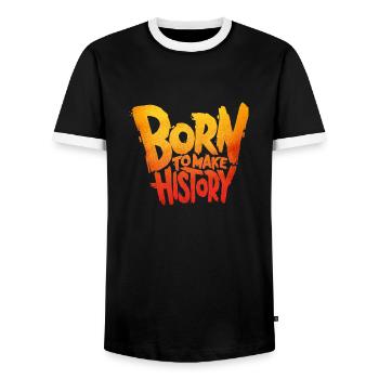 Born to Make History - Men's Ringer Shirt - black/white - Front - AI Model Female 172 light (172cm) & AI Model Male 178 light (178cm)
