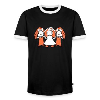 3 Birds Team Bride Girls Three Girlfriends Wedding - Men's Ringer Shirt - black/white - Front - AI Model Female 172 light (172cm) & AI Model Male 178 light (178cm)
