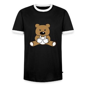 pissing mean insult wanker fuck you off mitt - Men's Ringer Shirt - black/white - Front - AI Model Female 172 light (172cm) & AI Model Male 178 light (178cm)
