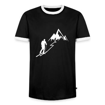 Ski Tour Touring Ski Mountain Hiking Gift - Men's Ringer Shirt - black/white - Front - AI Model Female 172 light (172cm) & AI Model Male 178 light (178cm)