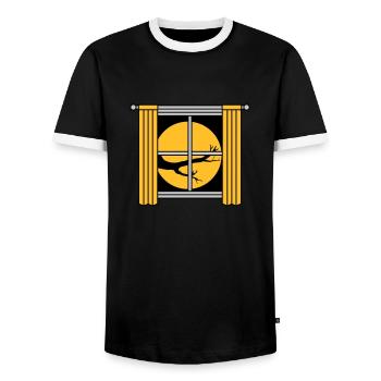 Moon Night Tree Window - Men's Ringer Shirt - black/white - Front - AI Model Female 172 light (172cm) & AI Model Male 178 light (178cm)