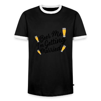 Beer Me Getting Married - Men's Ringer Shirt - black/white - Front - AI Model Female 172 light (172cm) & AI Model Male 178 light (178cm)