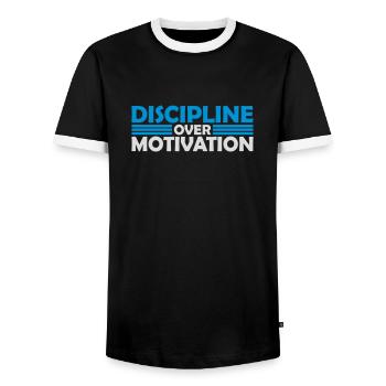 discipline over motivation Zitat - Männer Kontrast-T-Shirt - Schwarz/Weiß - Vorne - AI Model Female 172 light (172cm) & AI Model Male 178 light (178cm)