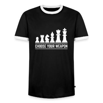 Wähle dein Waffenschach - Männer Kontrast-T-Shirt - Schwarz/Weiß - Vorne - AI Model Female 172 light (172cm) & AI Model Male 178 light (178cm)