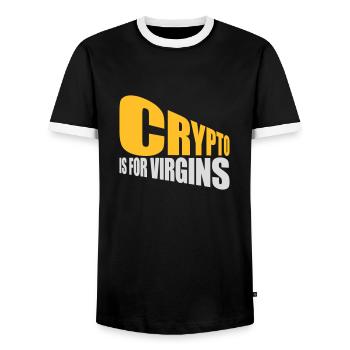 crypto is for virgins - Männer Kontrast-T-Shirt - Schwarz/Weiß - Vorne - AI Model Female 172 light (172cm) & AI Model Male 178 light (178cm)