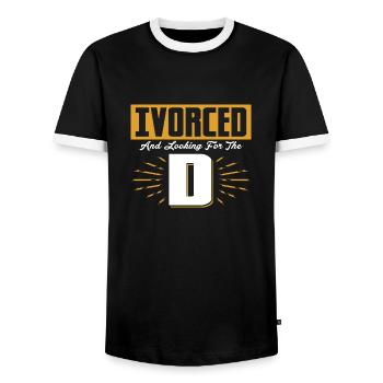 Ivorced And Looking For The D Divorce Divorcee - Men's Ringer Shirt - black/white - Front - AI Model Female 172 light (172cm) & AI Model Male 178 light (178cm)