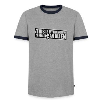 Citation extraterrestre de costume humain - T-shirt contrasté Homme - gris/marine  - Devant - AI Model Female 172 light (172cm) & AI Model Male 178 light (178cm)