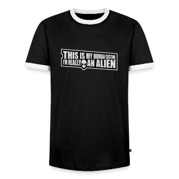 human costume alien Zitat - Männer Kontrast-T-Shirt - Schwarz/Weiß - Vorne - AI Model Female 172 light (172cm) & AI Model Male 178 light (178cm)