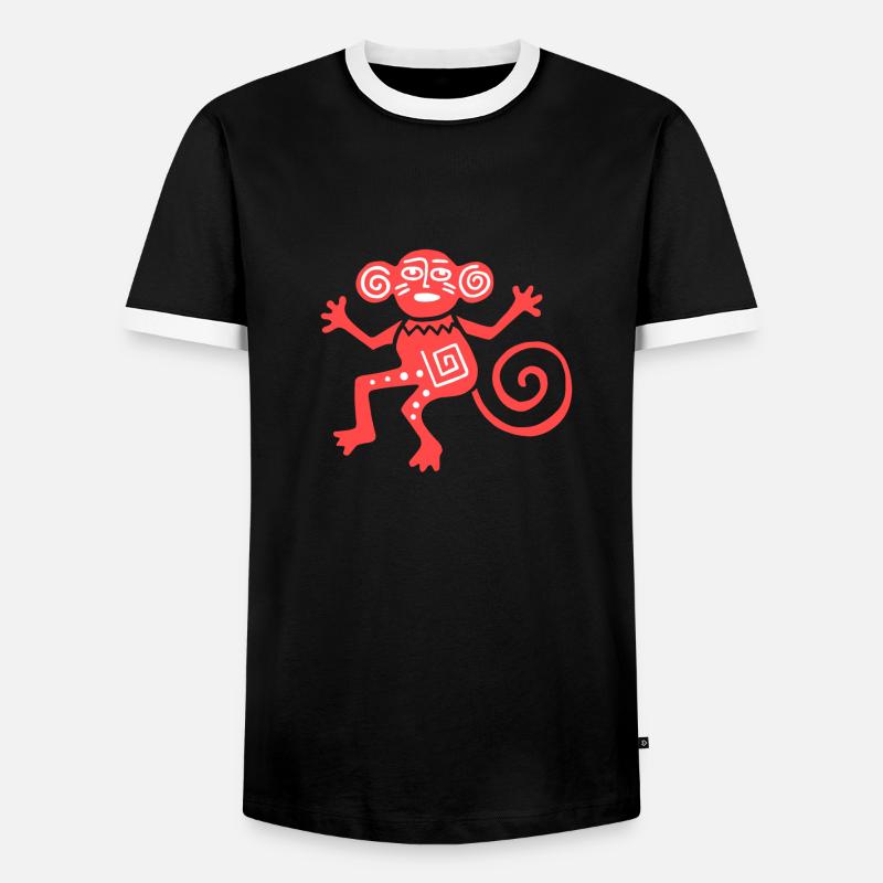 Ancient Mexican Symbol, Monkey, Monkey - Men's Ringer Shirt - black/white