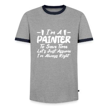 Je suis un peintre pour gagner du temps Profession Job - T-shirt contrasté Homme - gris/marine  - Devant - AI Model Female 172 light (172cm) & AI Model Male 178 light (178cm)