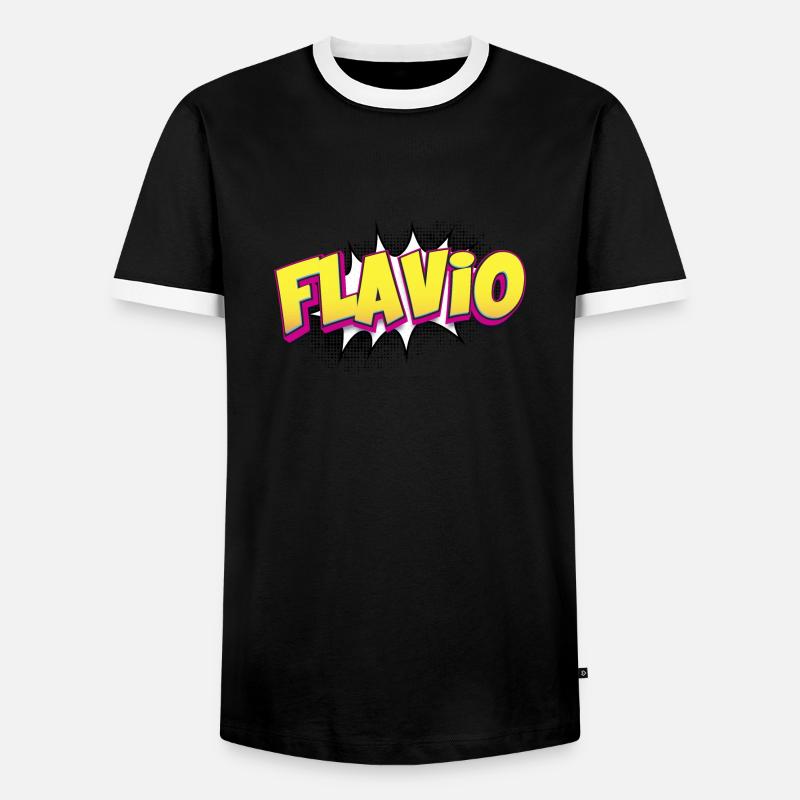 Flavio benutzerdefinierter Name Comic-Stil Pop-Art, - Männer Kontrast-T-Shirt - Schwarz/Weiß