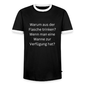 Mann kann auch aus einer Wanne trinkenn. - Männer Kontrast-T-Shirt - Schwarz/Weiß - Vorne - AI Model Female 172 light (172cm) & AI Model Male 178 light (178cm)