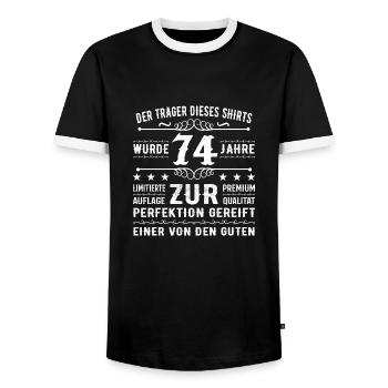 Idée cadeau 74 ans pour 74 ans - Anniversaire - T-shirt contrasté Homme - noir/blanc - Devant - AI Model Female 172 light (172cm) & AI Model Male 178 light (178cm)