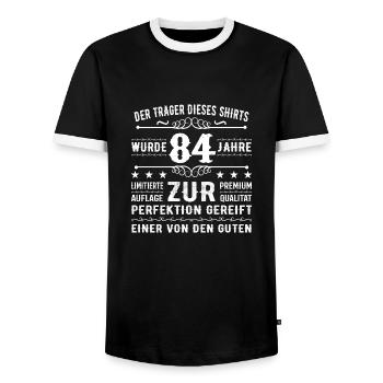 84 Years Gift Idea for 84 - Birthday - Men's Ringer Shirt - black/white - Front - AI Model Female 172 light (172cm) & AI Model Male 178 light (178cm)
