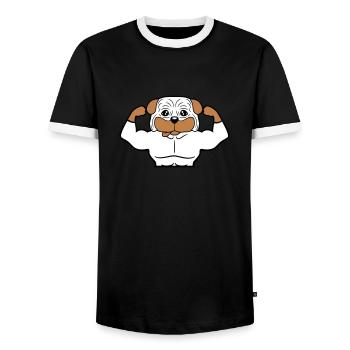 Chien Bodybuilder Muscles forts Gym Haltérophilie - T-shirt contrasté Homme - noir/blanc - Devant - AI Model Female 172 light (172cm) & AI Model Male 178 light (178cm)