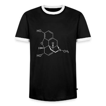 Morphine structural formula - Men's Ringer Shirt - black/white - Front - AI Model Female 172 light (172cm) & AI Model Male 178 light (178cm)