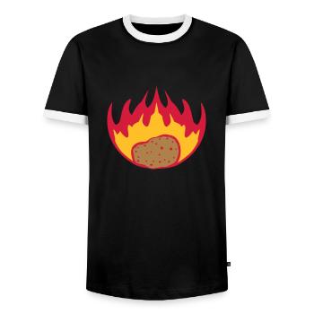 burning potato flames fire hot food leak - Men's Ringer Shirt - black/white - Front - AI Model Female 172 light (172cm) & AI Model Male 178 light (178cm)