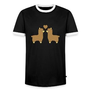 lama alpaca comic love - Männer Kontrast-T-Shirt - Schwarz/Weiß - Vorne - AI Model Female 172 light (172cm) & AI Model Male 178 light (178cm)