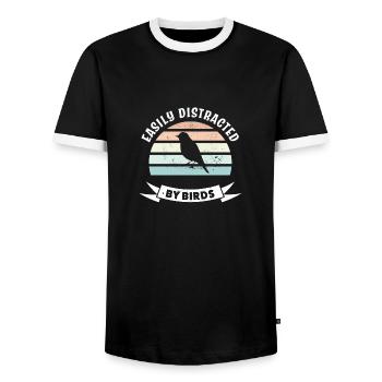 Easily Distracted by Birds - Bird Watching Birder - Men's Ringer Shirt - black/white - Front - AI Model Female 172 light (172cm) & AI Model Male 178 light (178cm)