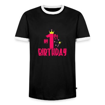 Mon premier anniversaire - T-shirt contrasté Homme - noir/blanc - Devant - AI Model Female 172 light (172cm) & AI Model Male 178 light (178cm)