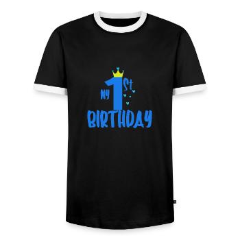 Mon premier anniversaire - T-shirt contrasté Homme - noir/blanc - Devant - AI Model Female 172 light (172cm) & AI Model Male 178 light (178cm)