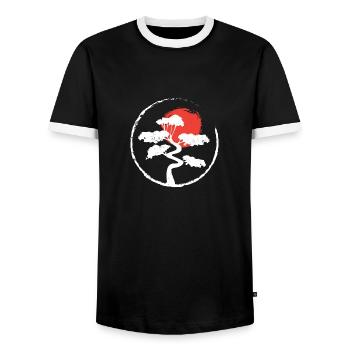 Enso Cirle Bonsai Tree Japanese Zen Gift - Men's Ringer Shirt - black/white - Front - AI Model Female 172 light (172cm) & AI Model Male 178 light (178cm)