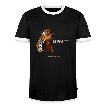 Wing chun tiger - Men's Ringer Shirt - black/white - Front - AI Model Female 172 light (172cm) & AI Model Male 178 light (178cm)