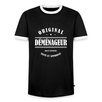 DÉMÉNAGEUR ORIGINAL - T-shirt contrasté Homme - noir/blanc - Devant - AI Model Female 172 light (172cm) & AI Model Male 178 light (178cm)