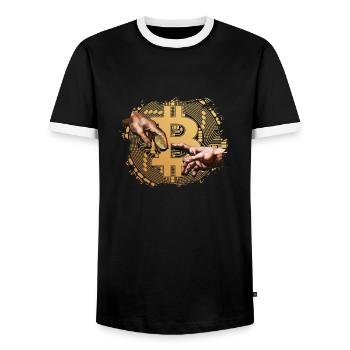 Donner Bitcoin - T-shirt contrasté Homme - noir/blanc - Devant - AI Model Female 172 light (172cm) & AI Model Male 178 light (178cm)