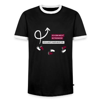 Cooler Party Spruch: Ich laufe nur Muster. - Männer Kontrast-T-Shirt - Schwarz/Weiß - Vorne - AI Model Female 172 light (172cm) & AI Model Male 178 light (178cm)