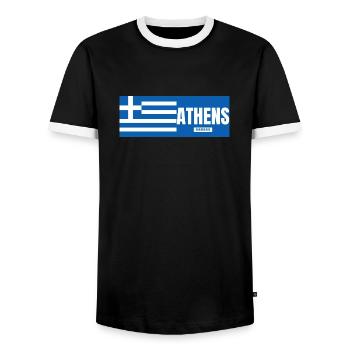 Ville d’Athènes avec drapeau grec - T-shirt contrasté Homme - noir/blanc - Devant - AI Model Female 172 light (172cm) & AI Model Male 178 light (178cm)