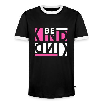 Be Kind - Men's Ringer Shirt - black/white - Front - AI Model Female 172 light (172cm) & AI Model Male 178 light (178cm)
