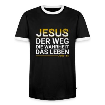 Bibel Vers Jesus der Weg die Wahrheit das Leben - Männer Kontrast-T-Shirt - Schwarz/Weiß - Vorne - AI Model Female 172 light (172cm) & AI Model Male 178 light (178cm)