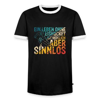 Ein Leben Ohne Eishockey Ist Möglich Aber Sinnlos - Männer Kontrast-T-Shirt - Schwarz/Weiß - Vorne - AI Model Female 172 light (172cm) & AI Model Male 178 light (178cm)