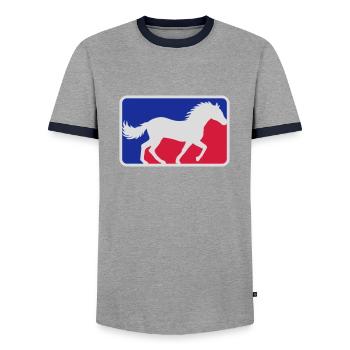 Red Blue Sport Horse - Men's Ringer Shirt - grey/navy  - Front - AI Model Female 172 light (172cm) & AI Model Male 178 light (178cm)