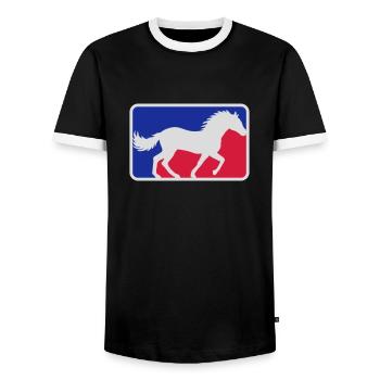 Rot Blau Sport Pferd - Männer Kontrast-T-Shirt - Schwarz/Weiß - Vorne - AI Model Female 172 light (172cm) & AI Model Male 178 light (178cm)