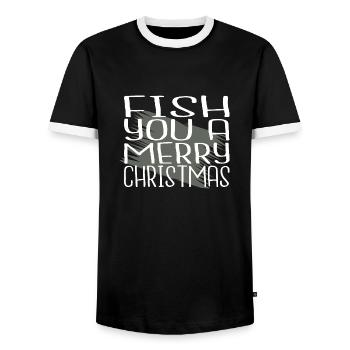 dino axolotls fish head dinosaur tshirt barbecuing - Männer Kontrast-T-Shirt - Schwarz/Weiß - Vorne - AI Model Female 172 light (172cm) & AI Model Male 178 light (178cm)