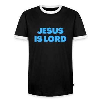 Jésus est Seigneur - Citations chrétiennes - T-shirt contrasté Homme - noir/blanc - Devant - AI Model Female 172 light (172cm) & AI Model Male 178 light (178cm)
